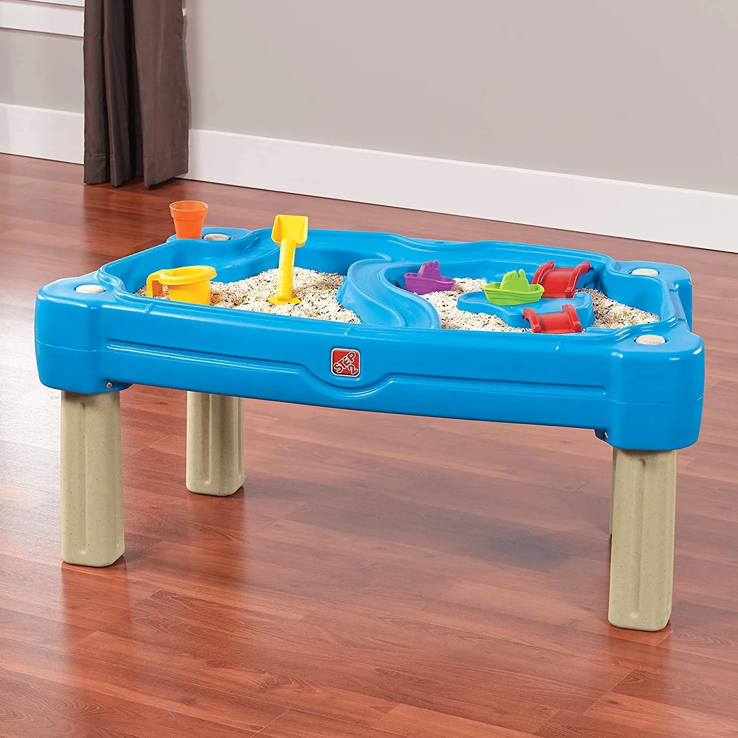 Blue Plastic Sandbox and Water Table with Cover and Umbrella A904858
