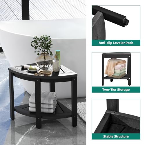 Black Poly Lumber Corner Shower Bench with Storage Shelf Y80763
