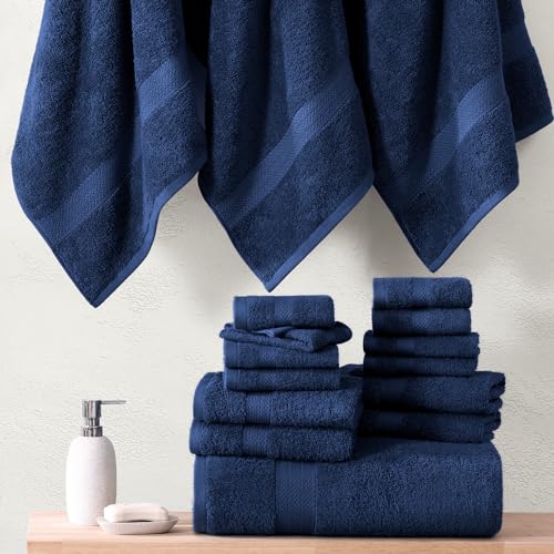 16 Piece 100% Cotton Black Bath Towel Set with 4 Bath Towels, 4 Hand Towels, 8 Wash Cloths G1437