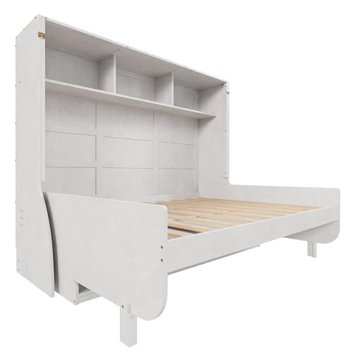 Antique White Full Size Murphy Bed with Desk and Storage Shelves N873251