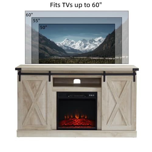 White Oak Electric Fireplace TV Stand with Sliding Barn Door, 54"x15.5"x31" E219