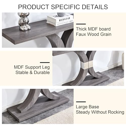 55 inch Gray Console Table with Geometric Base F75216