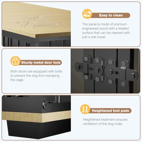 71.6'' Metal Steel Frame Double Dog Kennel with 2 Rooms and Removable Divider Black I111091