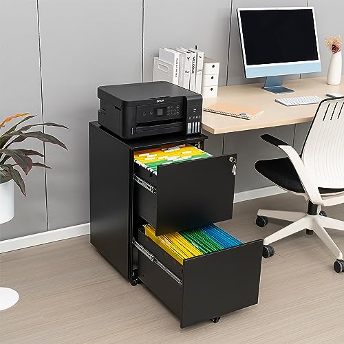 White 2-Drawer Rolling Metal File Cabinet with Lock Z722416