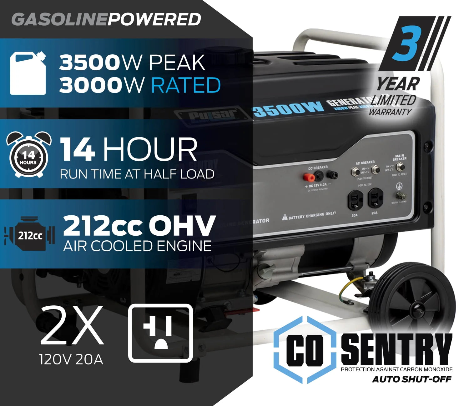 3,500-Watt Gasoline Powered Generator with CO Sentry M49320