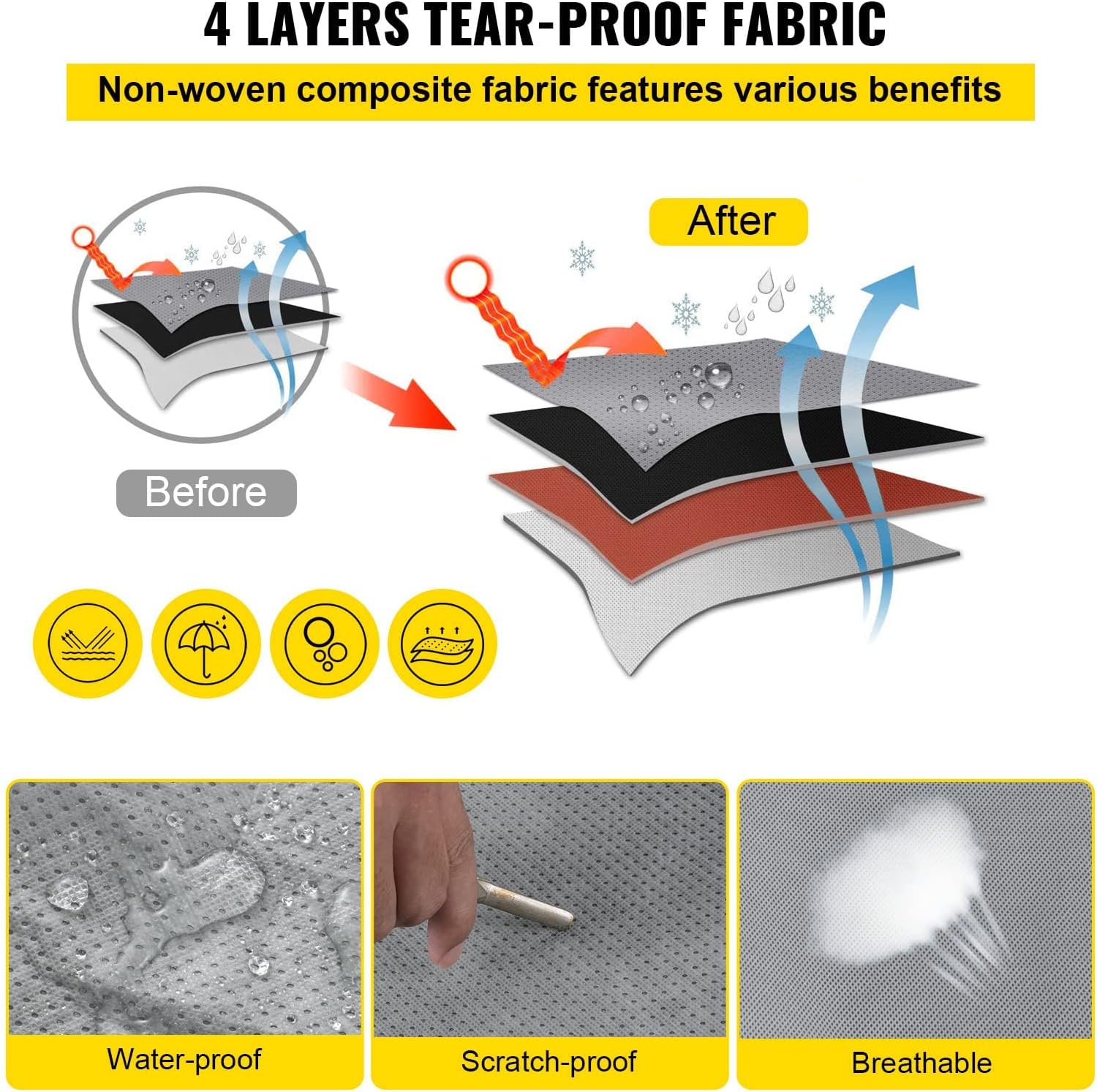 Upgraded Non-Woven 4 Layers Teardrop Trailer Cover with Storage Bag X60811