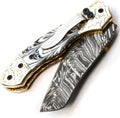 Handmade Damascus Steel Folding Pocket Hunting Knife with Sheath P1925