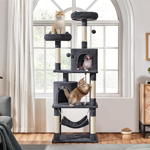 Dark Gray Cat Tree with Platform, Hammock, Scratching Posts C30999