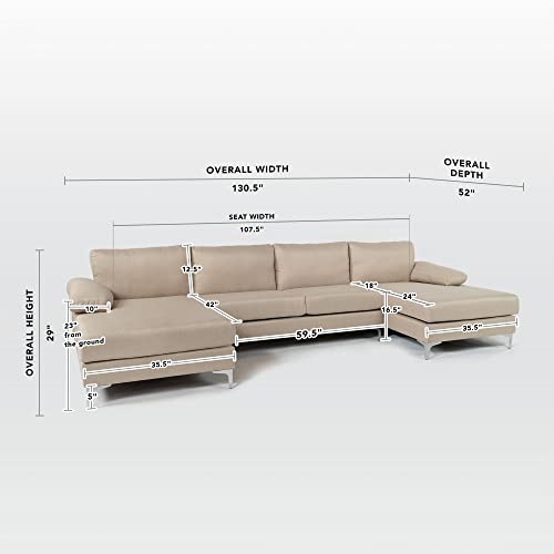 Linen Fabric U-Shape Sectional Sofa with Double Extra Wide Chaise Lounge D18419