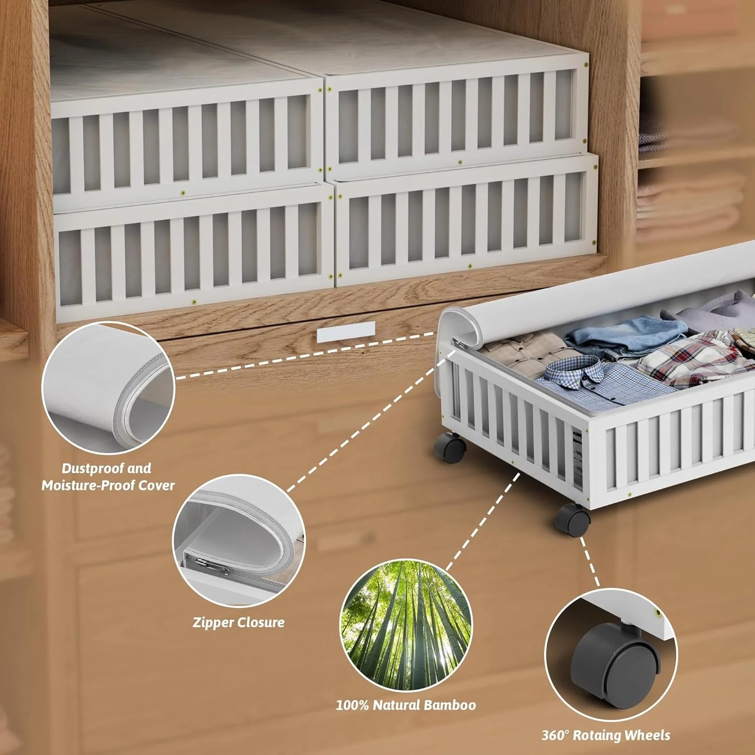 White 2 Pack Large Wood Rolling Underbed Storage Drawers H806