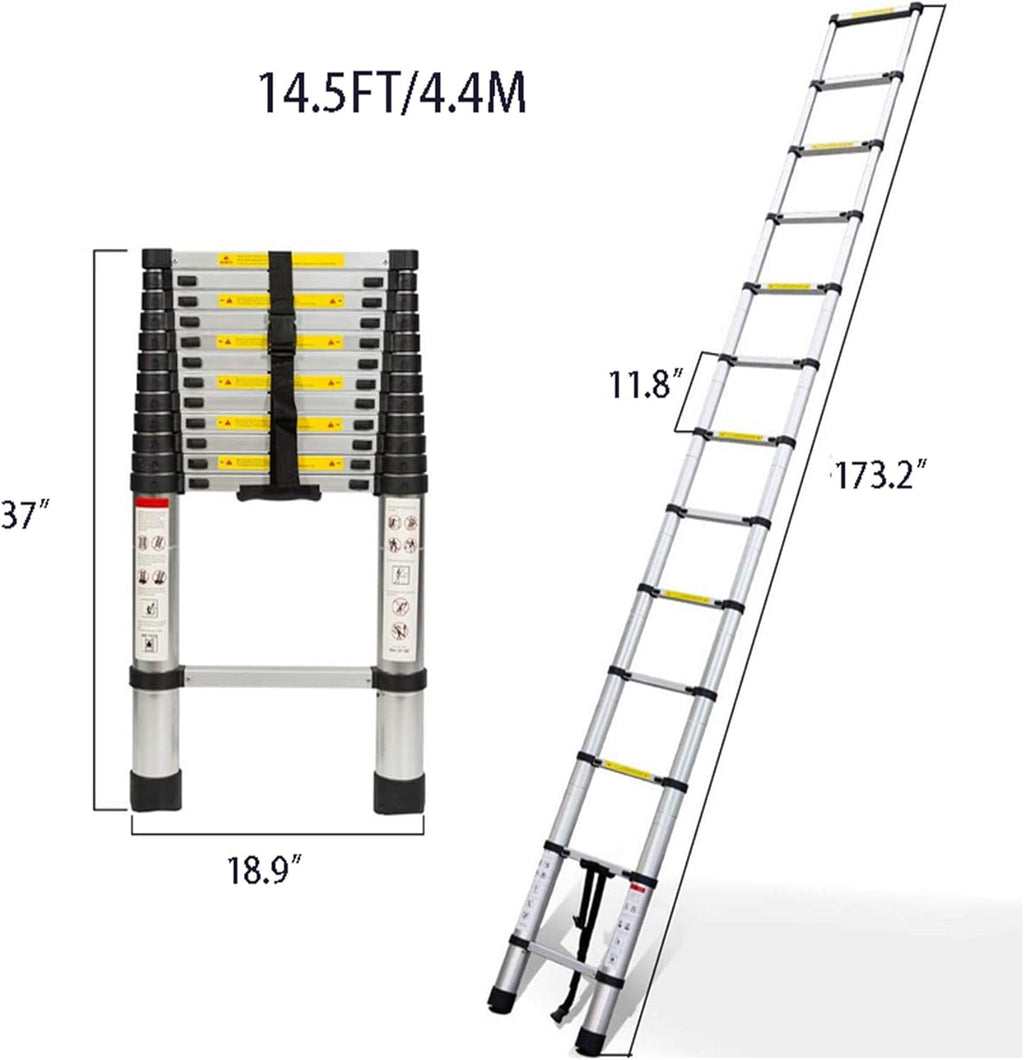 Aluminum Telescopic Extension Ladder, 330 lbs Capacity, 14.5FT F631531