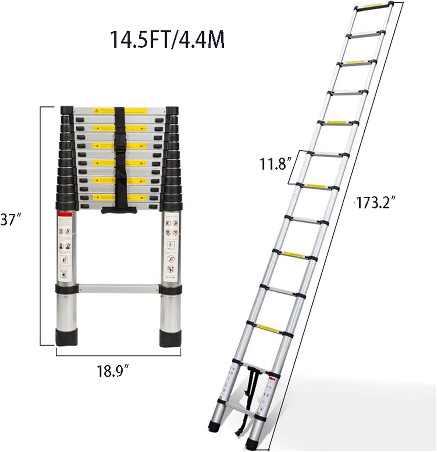 Aluminum Telescopic Extension Ladder, 330 lbs Capacity, 14.5FT F631531