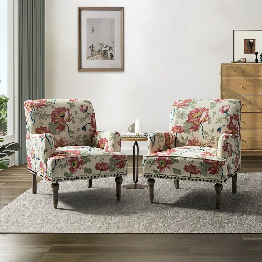 Set of 2 Floral Fabric Upholstered Accent Armchair with Nailhead Trim X751967