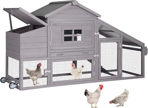 Red with White Wooden Chicken Coop with Wheels O51975