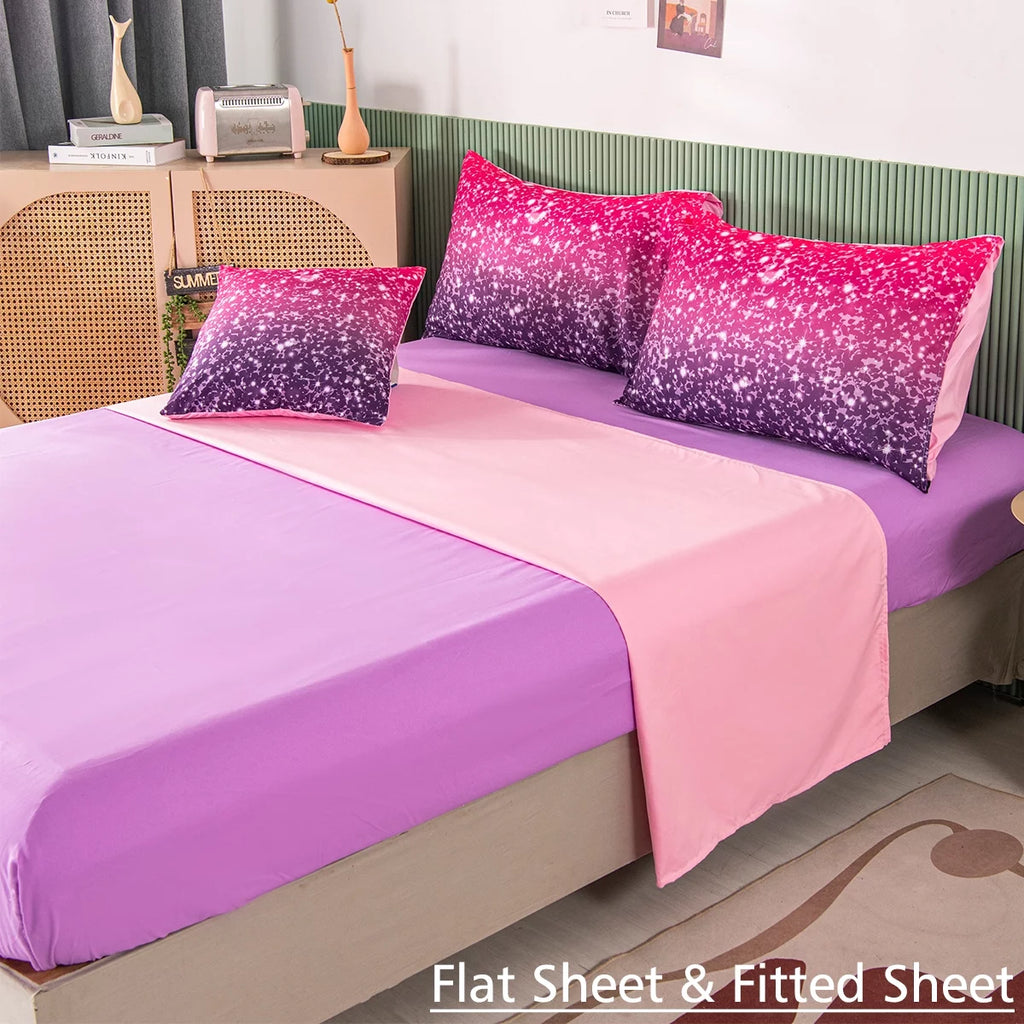 6Pcs Twin Gradient Pink Purple Glitter Comforter Sets R2313