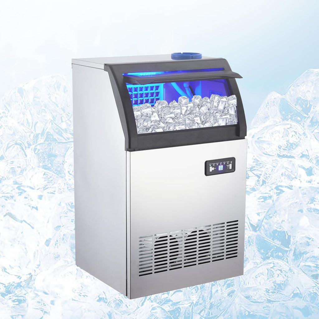 Stainless Steel Freestanding Ice Maker with 33 Lbs Ice Storage, 100 Lbs/24H F21153