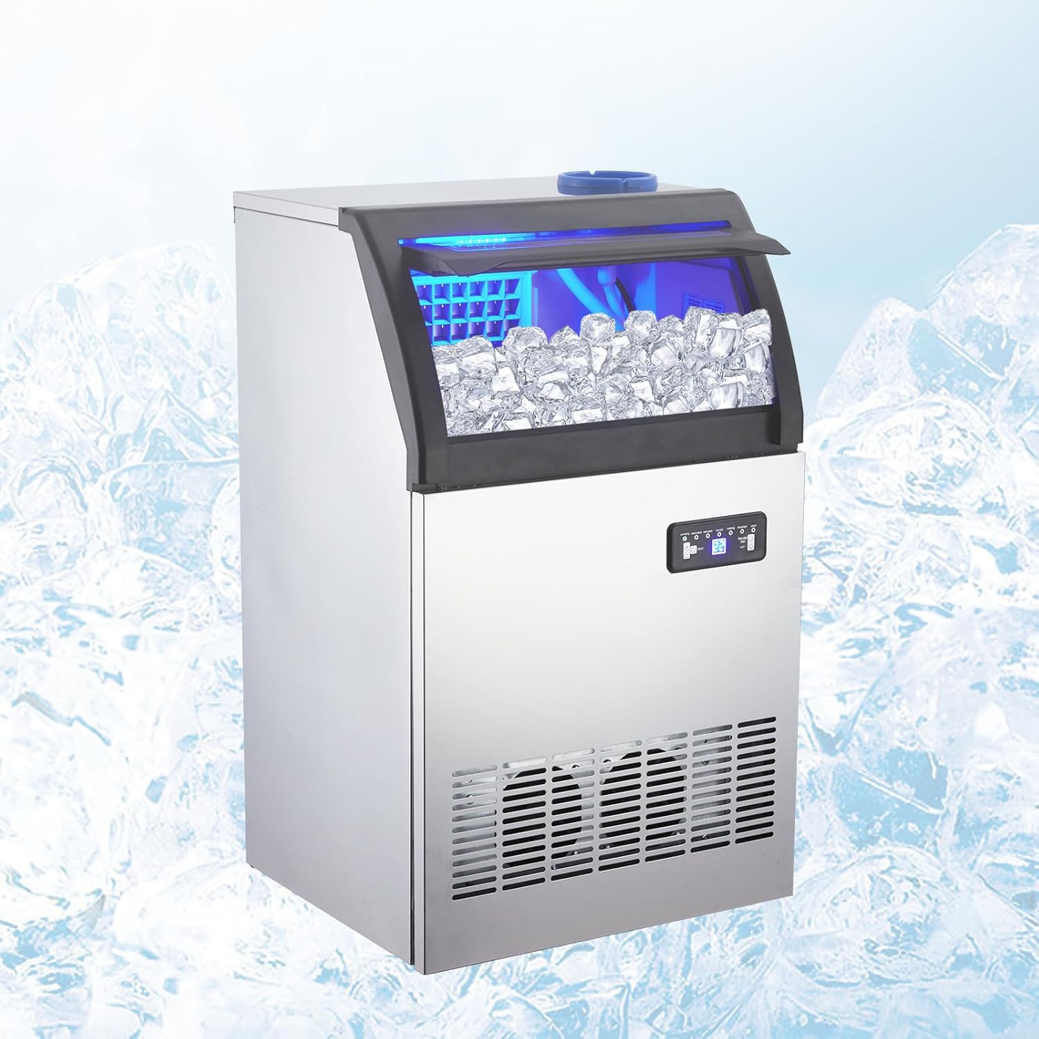 Stainless Steel Freestanding Ice Maker with 33 Lbs Ice Storage, 100 Lbs/24H F21153