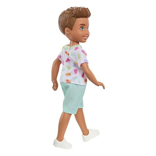 Chelsea Doll with Long Blonde Hair & Blue Eyes Wearing Removable Purple Flowered Dress & Yellow Shoes Z62816