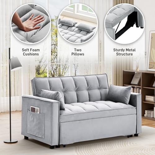 Dark Grey Velvet Convertible Sleeper Sofa Bed Z43843
