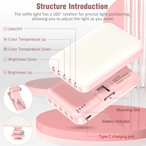60 LED Portable Selfie Light with Clip & Tripod Adapter Rechargeable 2200mAh T526922
