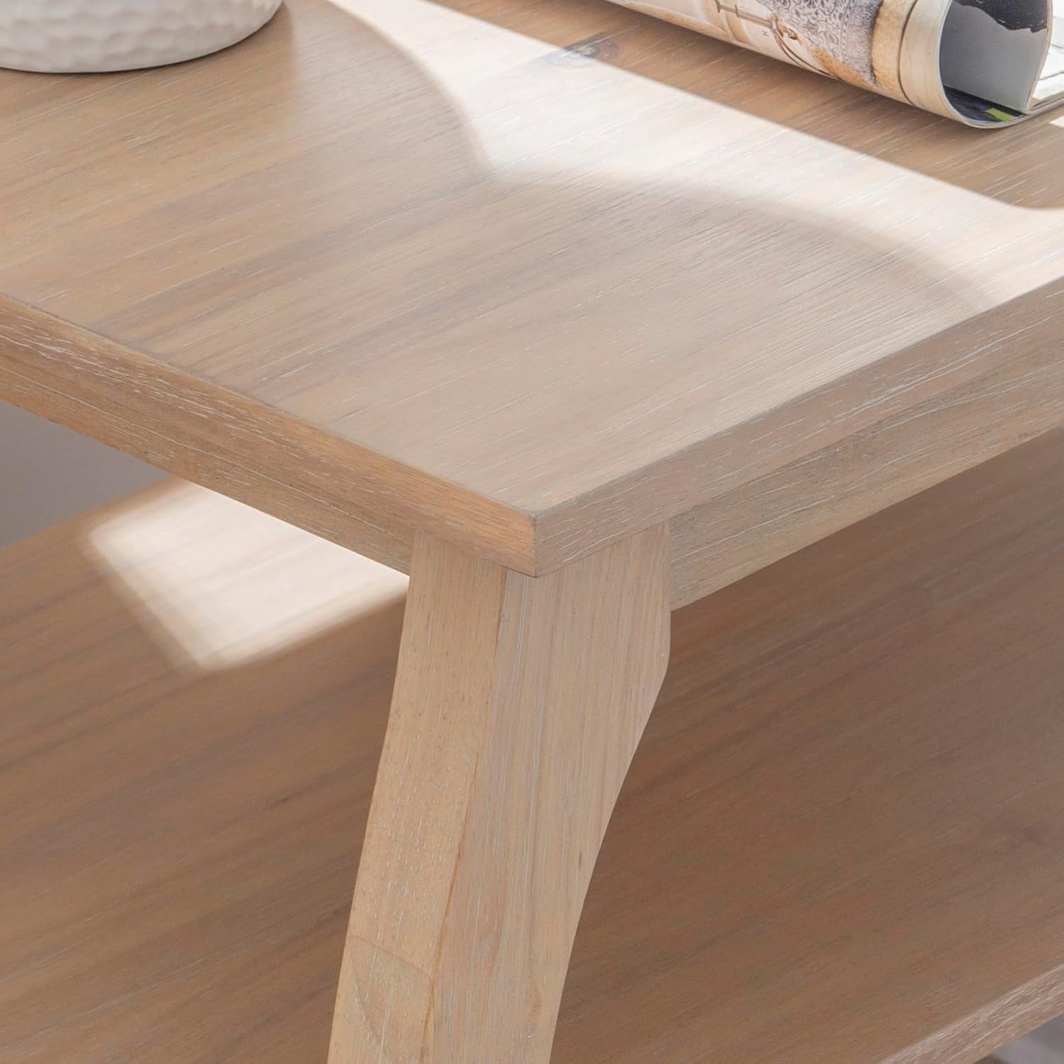 Natural Wooden Side Table with Curved Legs and Two Display Shelves Z852