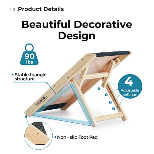 18" Tall Adjustable Wooden Folding Pet Ramp with Non Slip Carpet Surface U306800