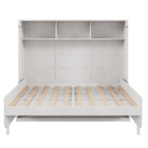 Antique White Full Size Murphy Bed with Desk and Storage Shelves N873251