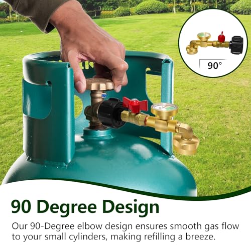 Propane Refill Adapter with Gauge Valve, Solid Brass Q11276