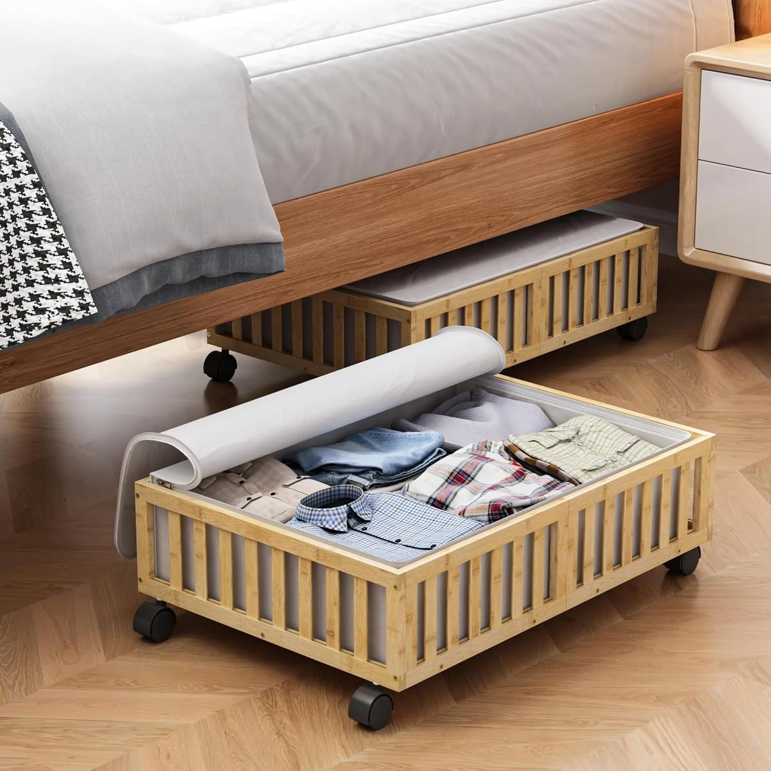 White 2 Pack Large Wood Rolling Underbed Storage Drawers H806