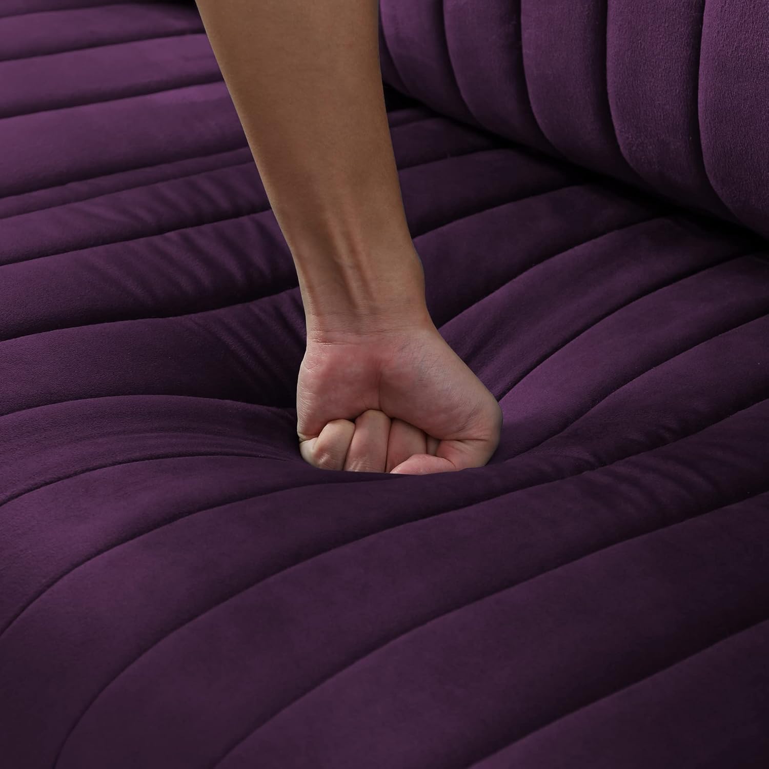 Purple Velvet Round Arm Loveseat Sofa with 2 Throw Pillows Y4063