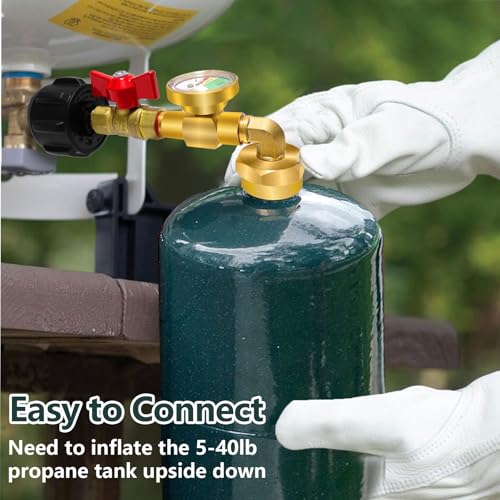 Propane Refill Adapter with Gauge Valve, Solid Brass Q11276