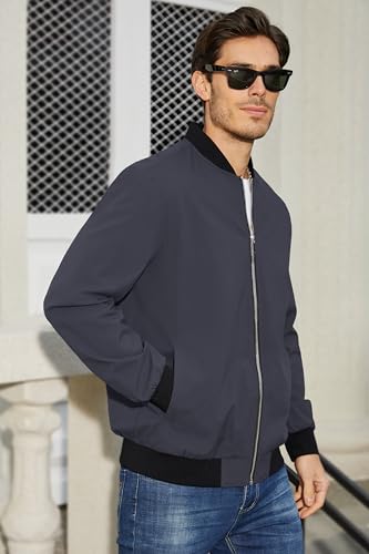 Men's Bomber Jacket Lightweight Full Zip Windbreaker D558376