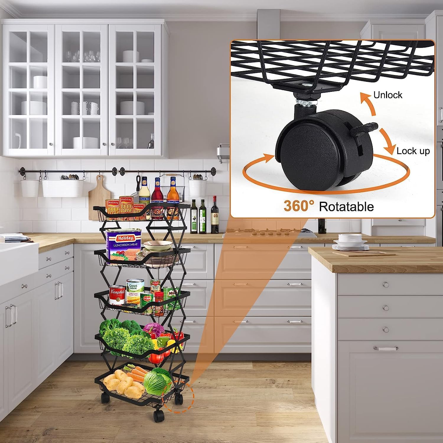 5 Tier Foldable Rolling Storage Cart with Lockable Wheels X820891
