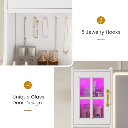 White Vanity Desk with Touch Screen Mirror and Lights, 6 Drawers N700791