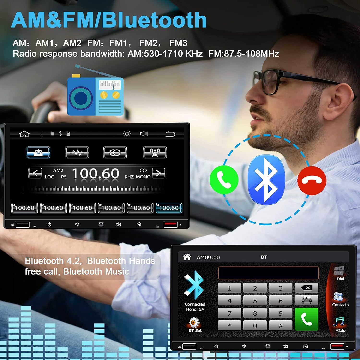 7 Inch Double Din Car Stereo with Touchscreen Bluetooth Q4670