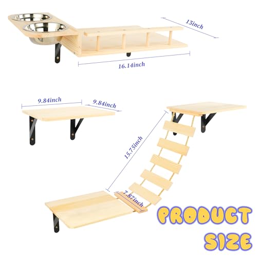 Set of 5 Cat Wall Shelves with 2 Cat Food Bowls, 1 Bridge Ladder & 3 Cat Wall Steps K53653