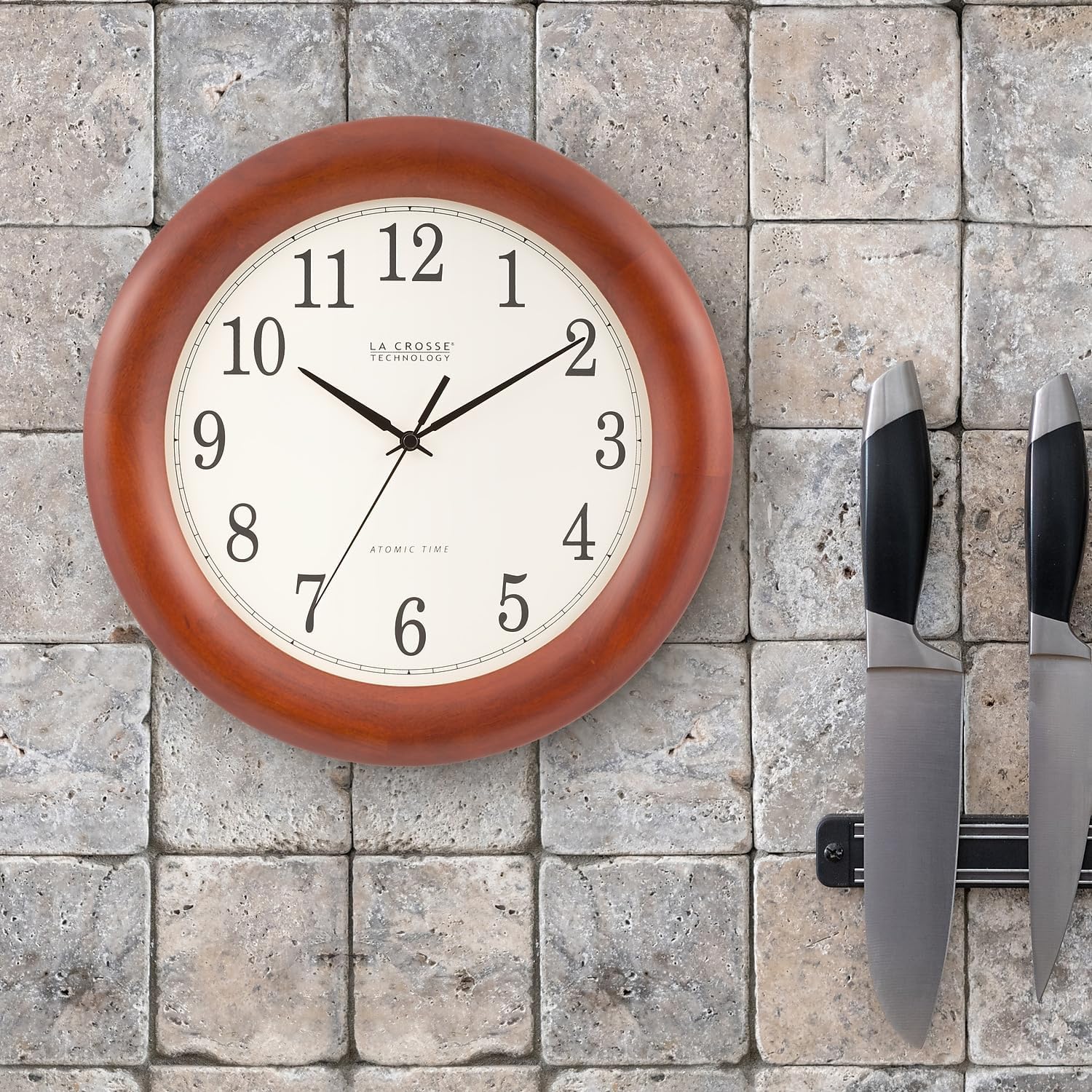 12.5 Inch Cherry Wood Atomic Analog Clock L3336
