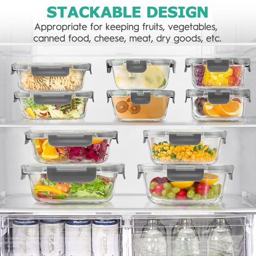 34pcs Glass Food Storage Containers with Lids Set, Airtight, Leak Proof, BPA-Free, Black H8623