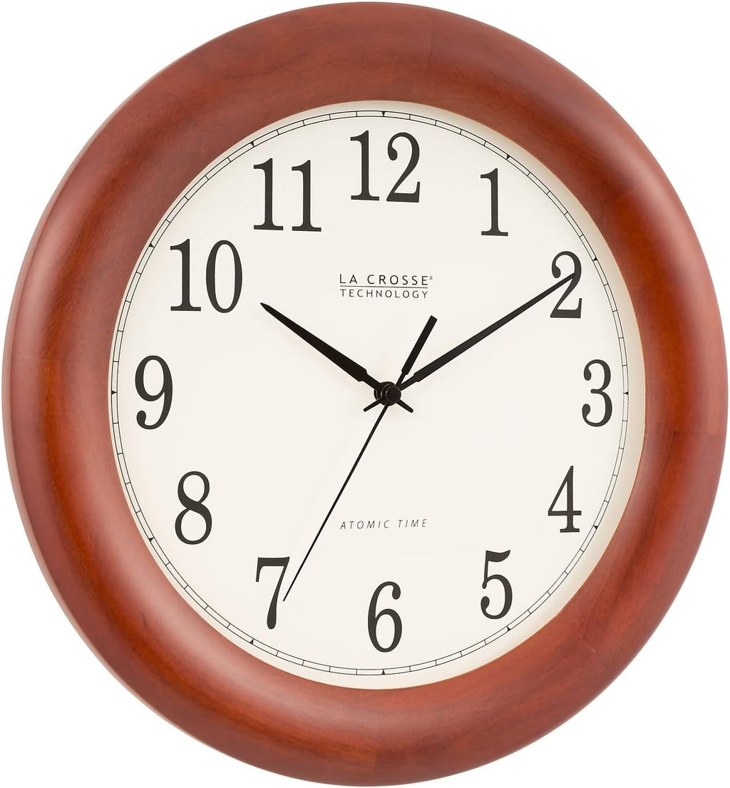 12.5 Inch Cherry Wood Atomic Analog Clock L3336