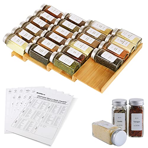 Bamboo 4 Tier Spice Drawer Organizer with 28 Spice Jars Q542818