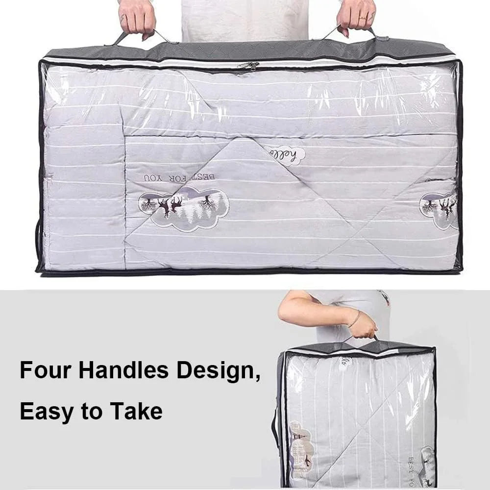 Black 4-Pack Large Underbed Storage Bags with Clear Window and Handles G8221