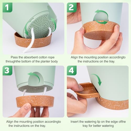 Self Watering Plastic Plant Pots with Drainage Hole and Saucers S777561
