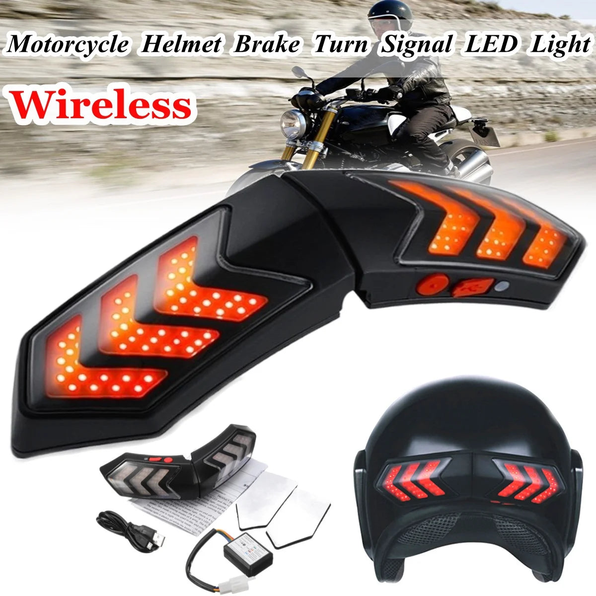 Motorcycle Helmet Wireless LED Safety Brake Stop and Turn Signal Light Indicators D111