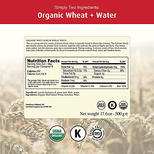 Organic Non-GMO 17.6oz (500g) 2 Pack Spaghettoni Pasta L307