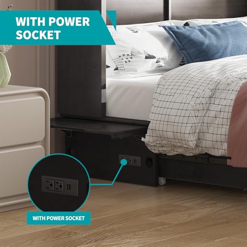 Murphy Bed with USB Charging Station, Memory Foam Queen Size Mattress, Storage Drawer N782