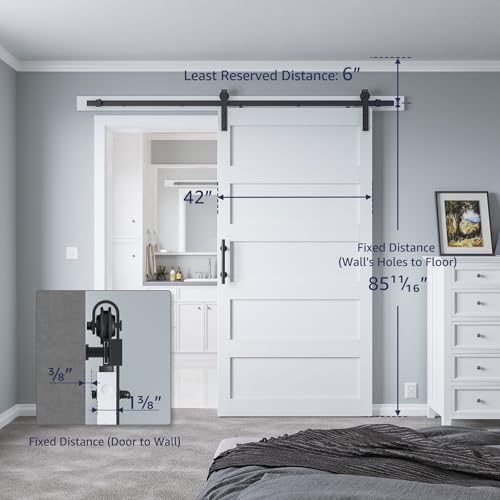White 5 Panel Sliding Barn Door with 6ft Hardware Kit D306596