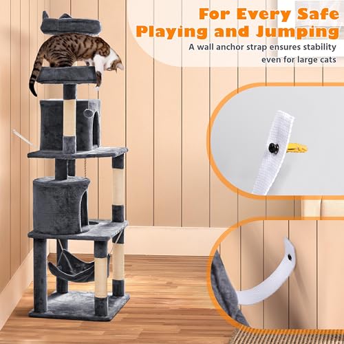 Dark Gray Cat Tree with Platform, Hammock, Scratching Posts C30999