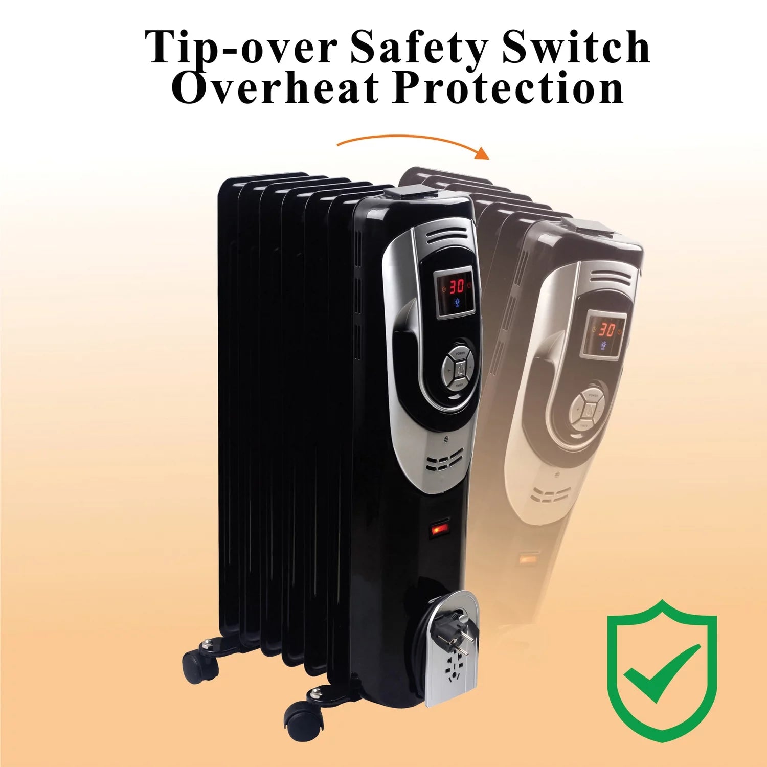 3-Setting 1,500-Max 7-Fin Portable Oil-Filled Radiator Heater with Digital Display W997