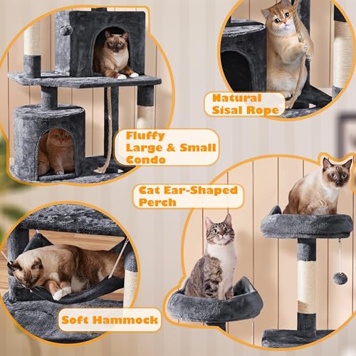 Dark Gray Cat Tree with Platform, Hammock, Scratching Posts C30999