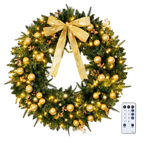 48 Inch Pre-lit Artificial Christmas Wreath with 150 LED Lights and 450 PVC Branch Tips L7424
